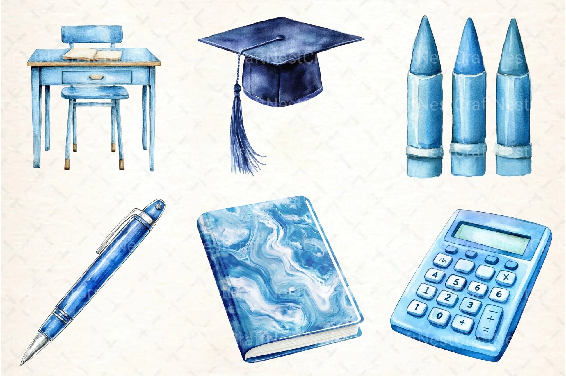 Blue School Clipart Bundle - CraftNest - Digital Crafting and Art