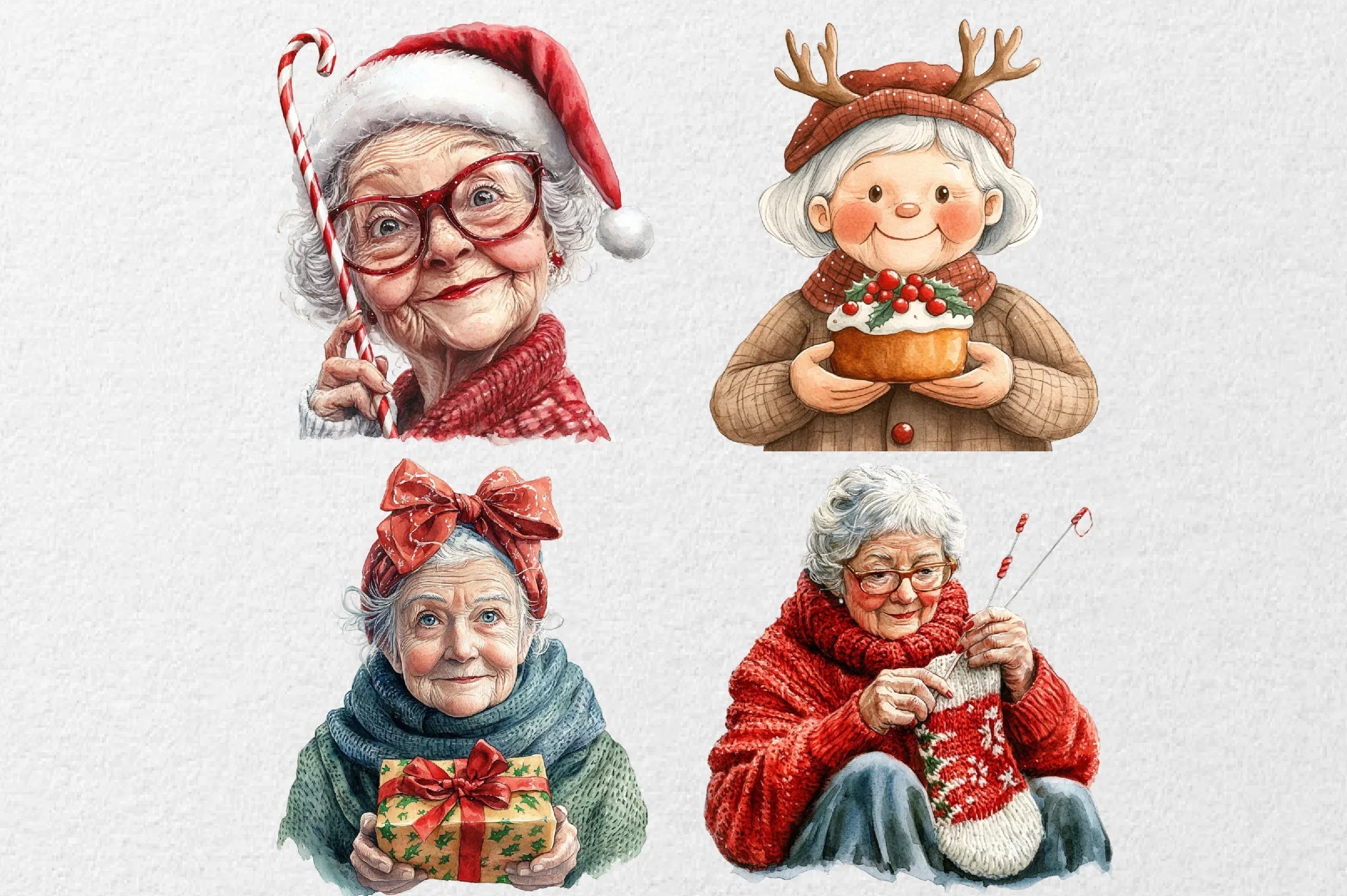 Funny Old Lady Christmas Clipart Bundle - CraftNest - Digital Crafting and Art