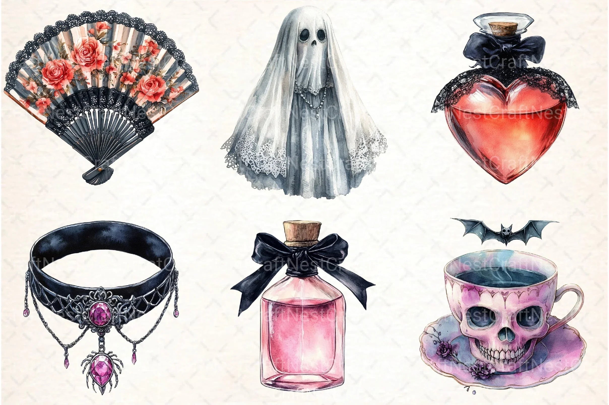 Gothic Coquette Halloween Clipart Bundle 56 - CraftNest - Digital Crafting and Art