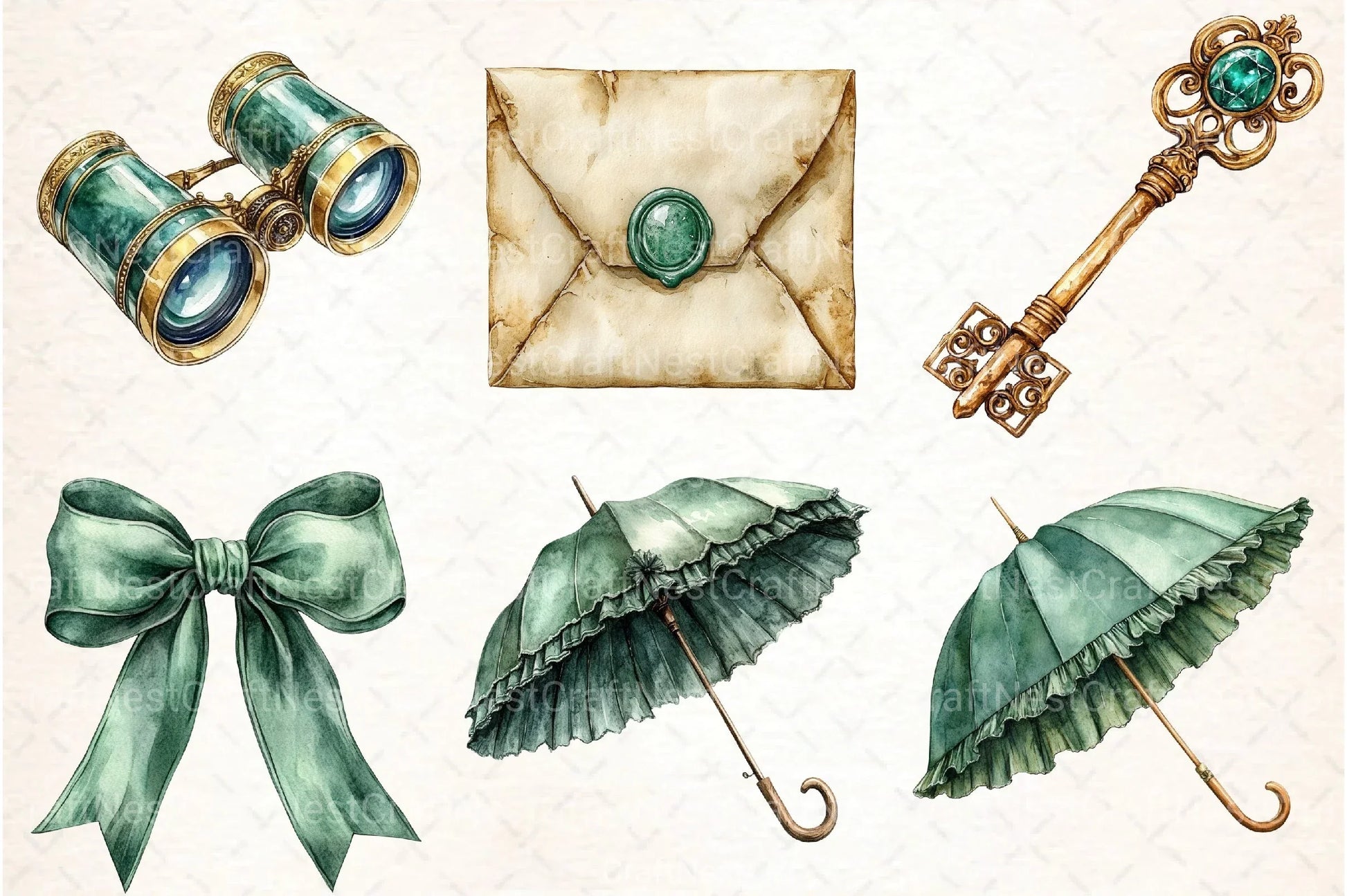Emerald Victorian Clipart Bundle 7 - CraftNest - Digital Crafting and Art