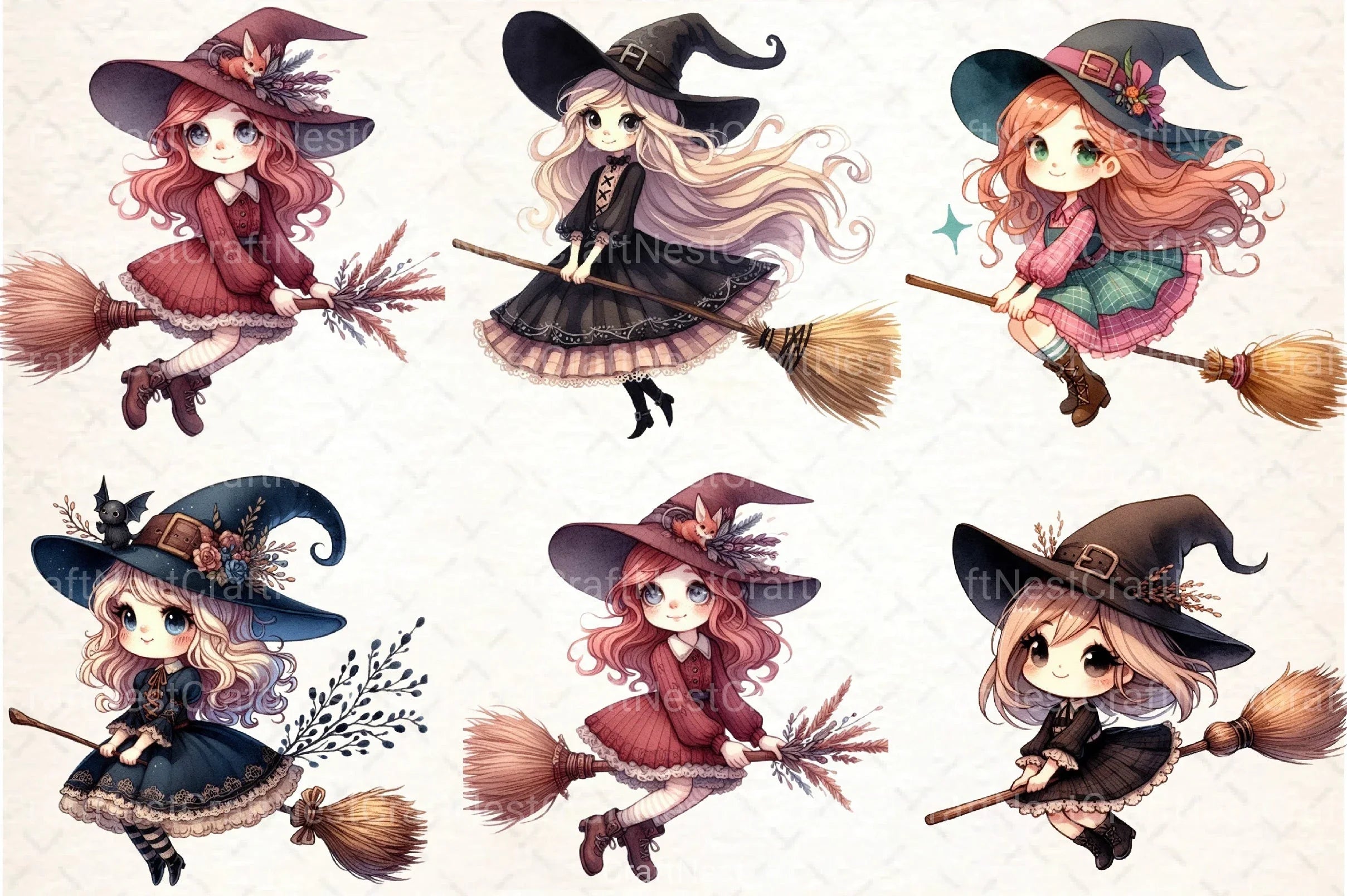 Cute Gothic Witch Broomstick Clipart Bundle Sweden - CraftNest - Digital Crafting and Art