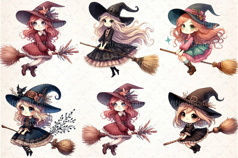 Cute Gothic Witch Broomstick Clipart Bundle Sweden - CraftNest - Digital Crafting and Art