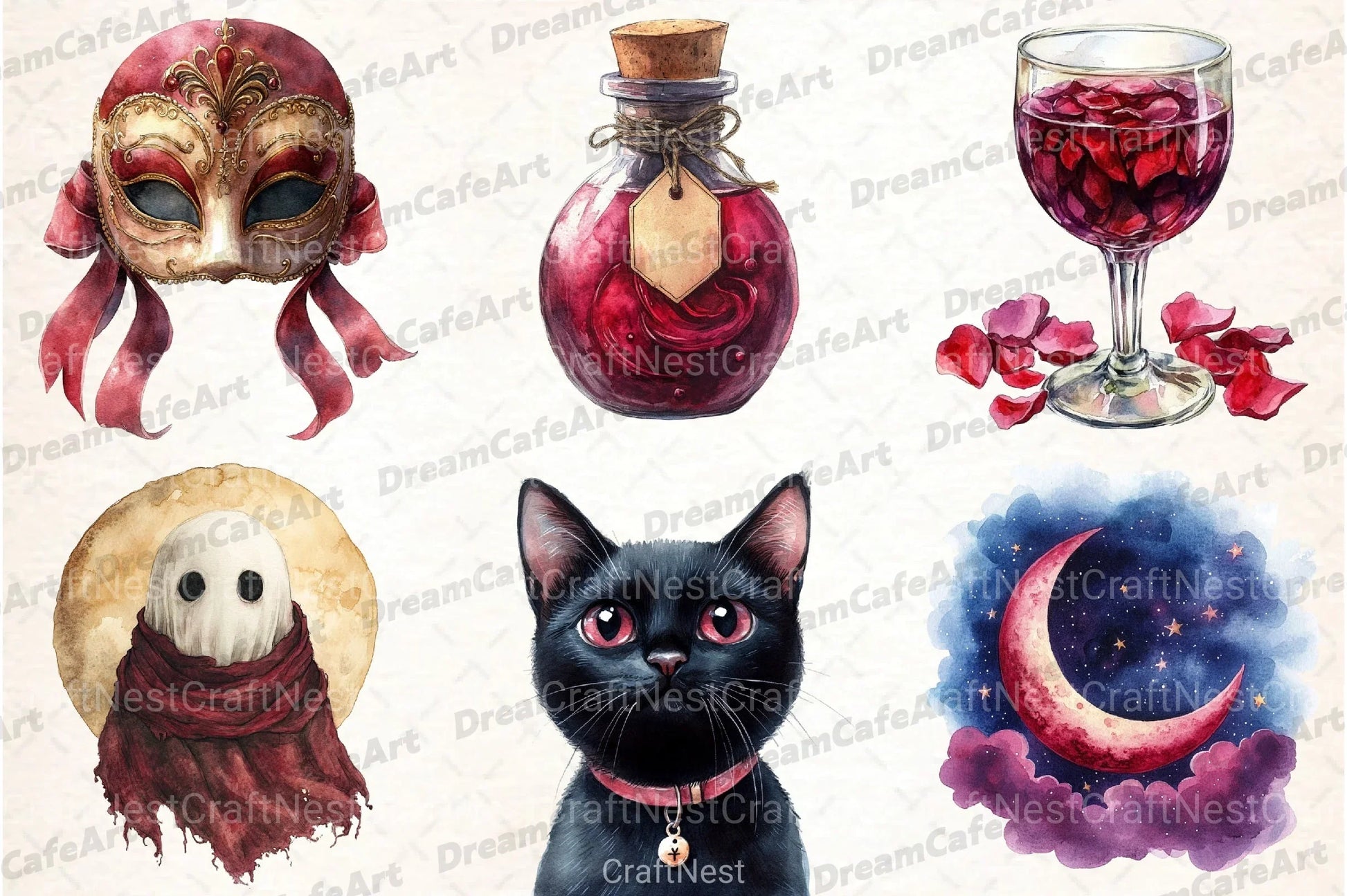 Burgundy Halloween Clipart Bundle 6 - CraftNest - Digital Crafting and Art