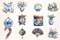 Chinoiserie Christmas Clipart Bundle 13 - CraftNest - Digital Crafting and Art