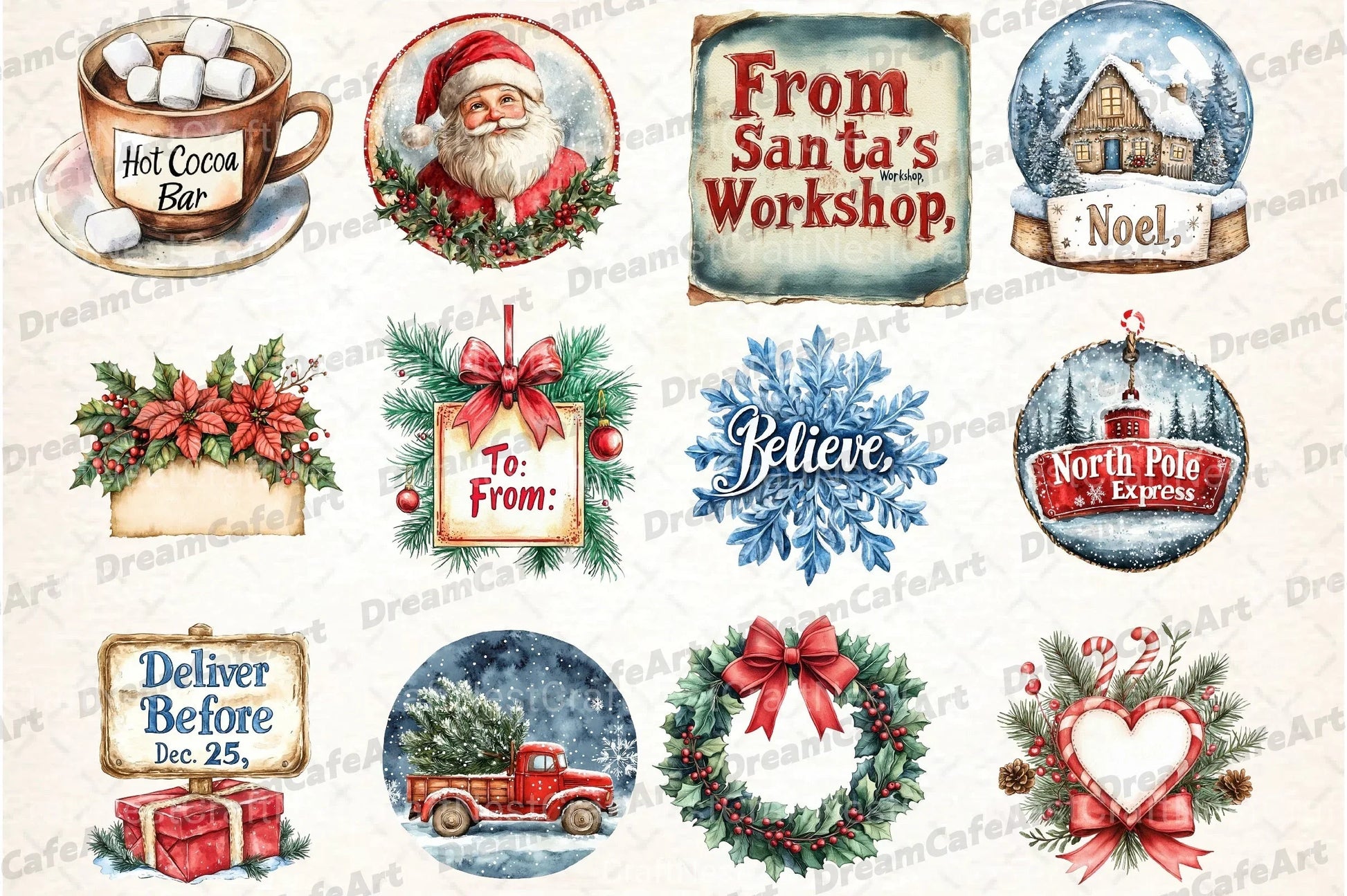 Vintage Christmas Label Clipart Bundle - CraftNest - Digital Crafting and Art