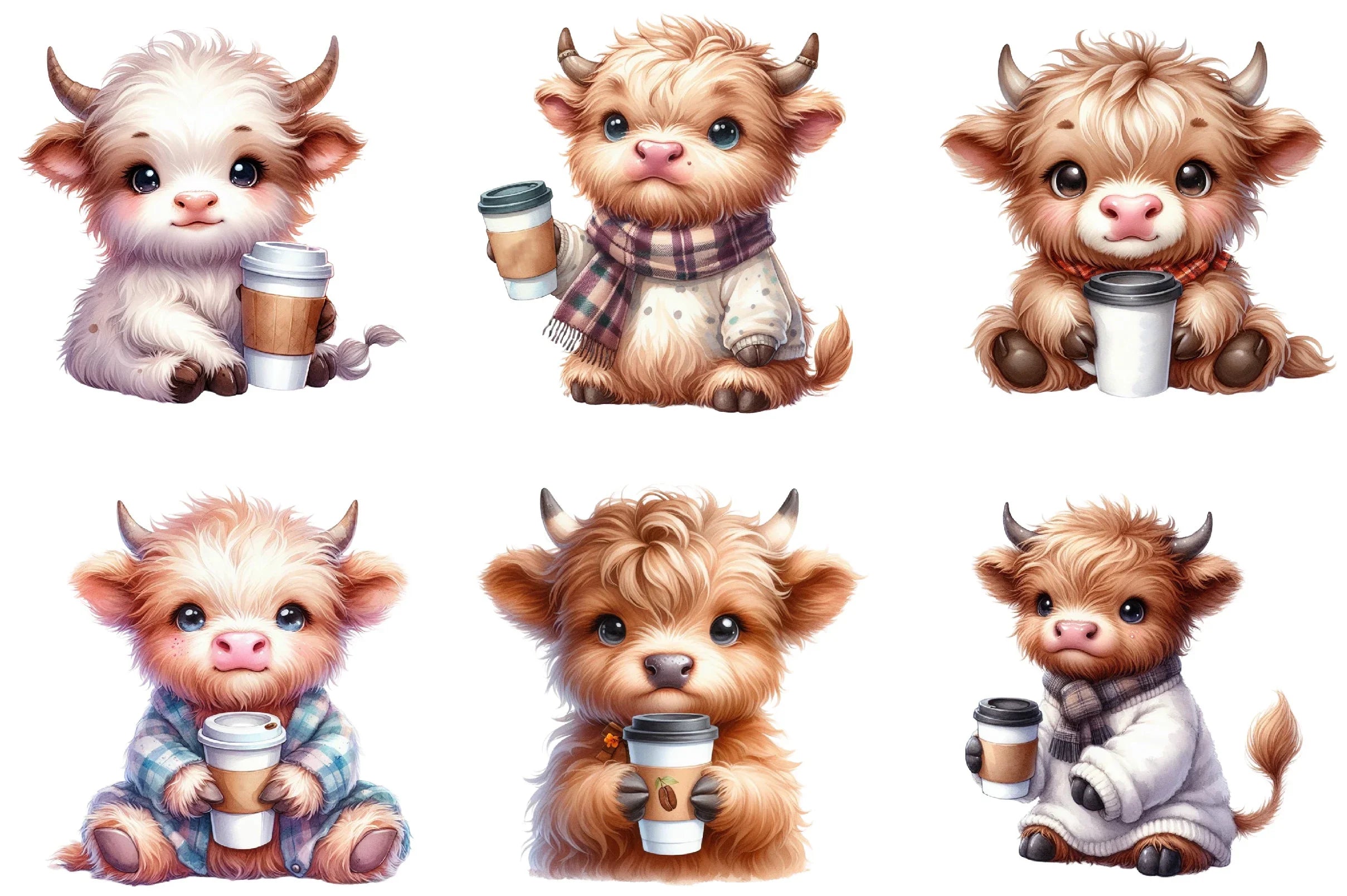 Funny Highland Cow Coffee Clipart Bundle - CraftNest - Digital Crafting and Art