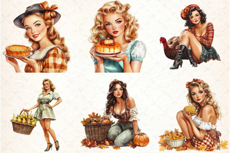 Thanksgiving Pin-Up Girl Clipart Bundle - CraftNest - Digital Crafting and Art