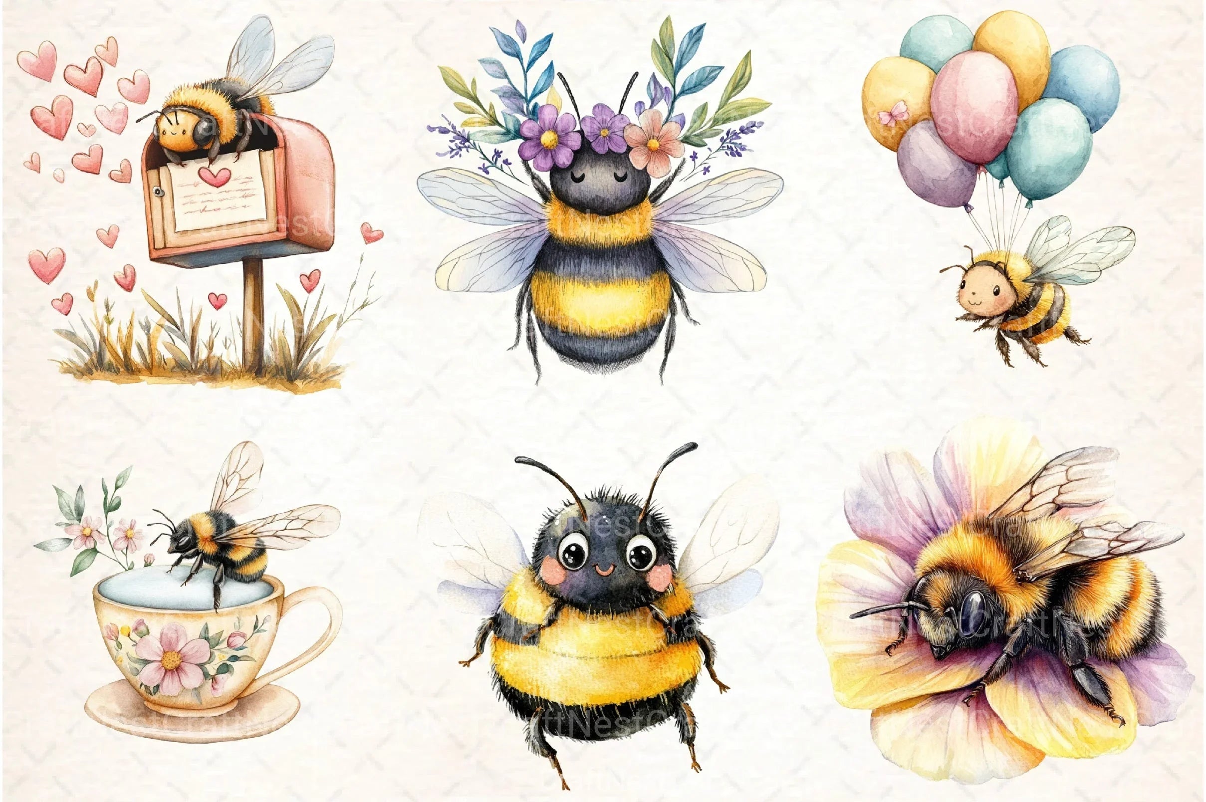 Cute Bees Clipart Bundle 16 - CraftNest - Digital Crafting and Art