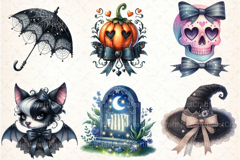 Gothic Coquette Halloween Clipart Bundle 1 - CraftNest - Digital Crafting and Art
