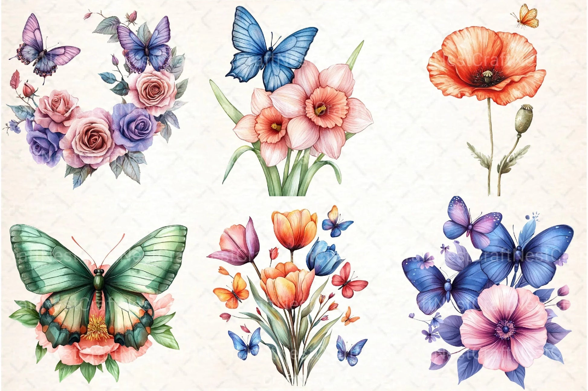 Colorful Flowers and Butterflies Clipart Bundle - CraftNest - Digital Crafting and Art