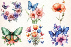 Colorful Flowers and Butterflies Clipart Bundle - CraftNest - Digital Crafting and Art