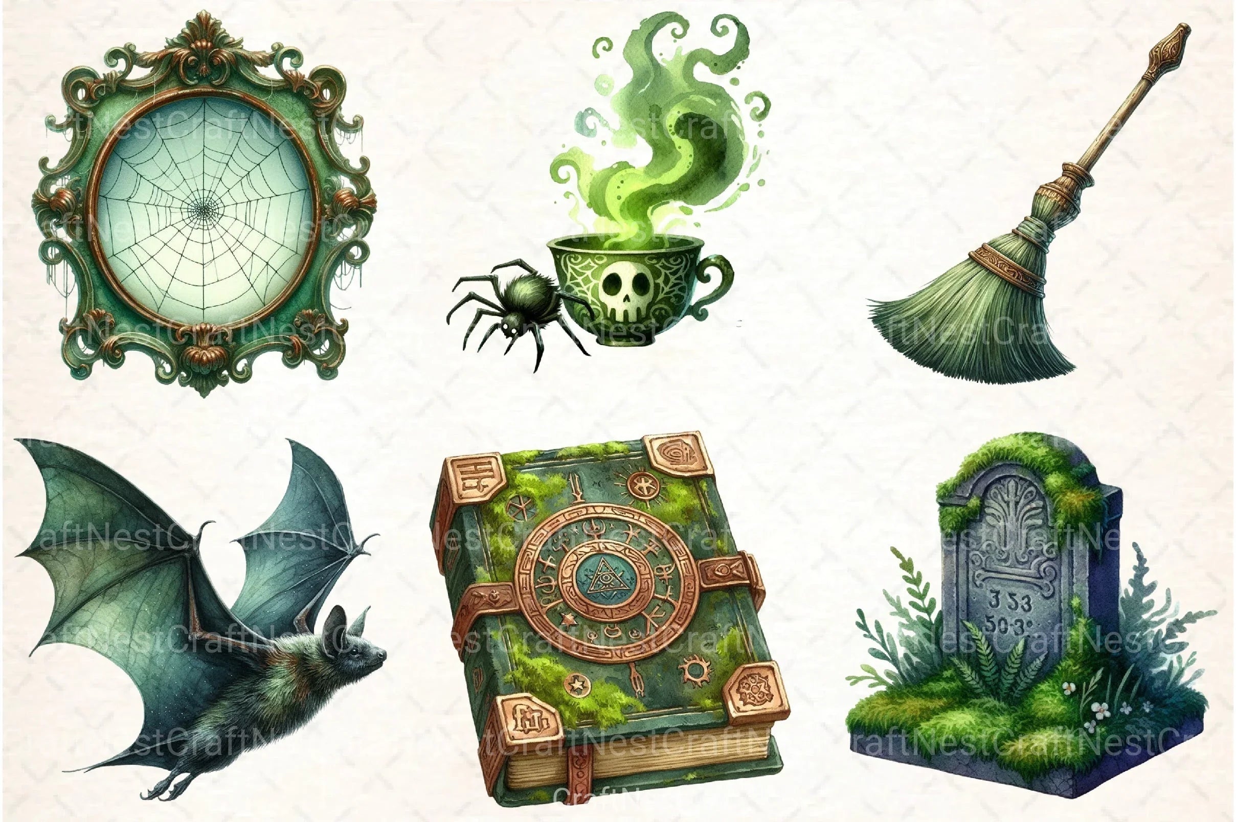 Antique Green Halloween Clipart Bundle 3 - CraftNest - Digital Crafting and Art
