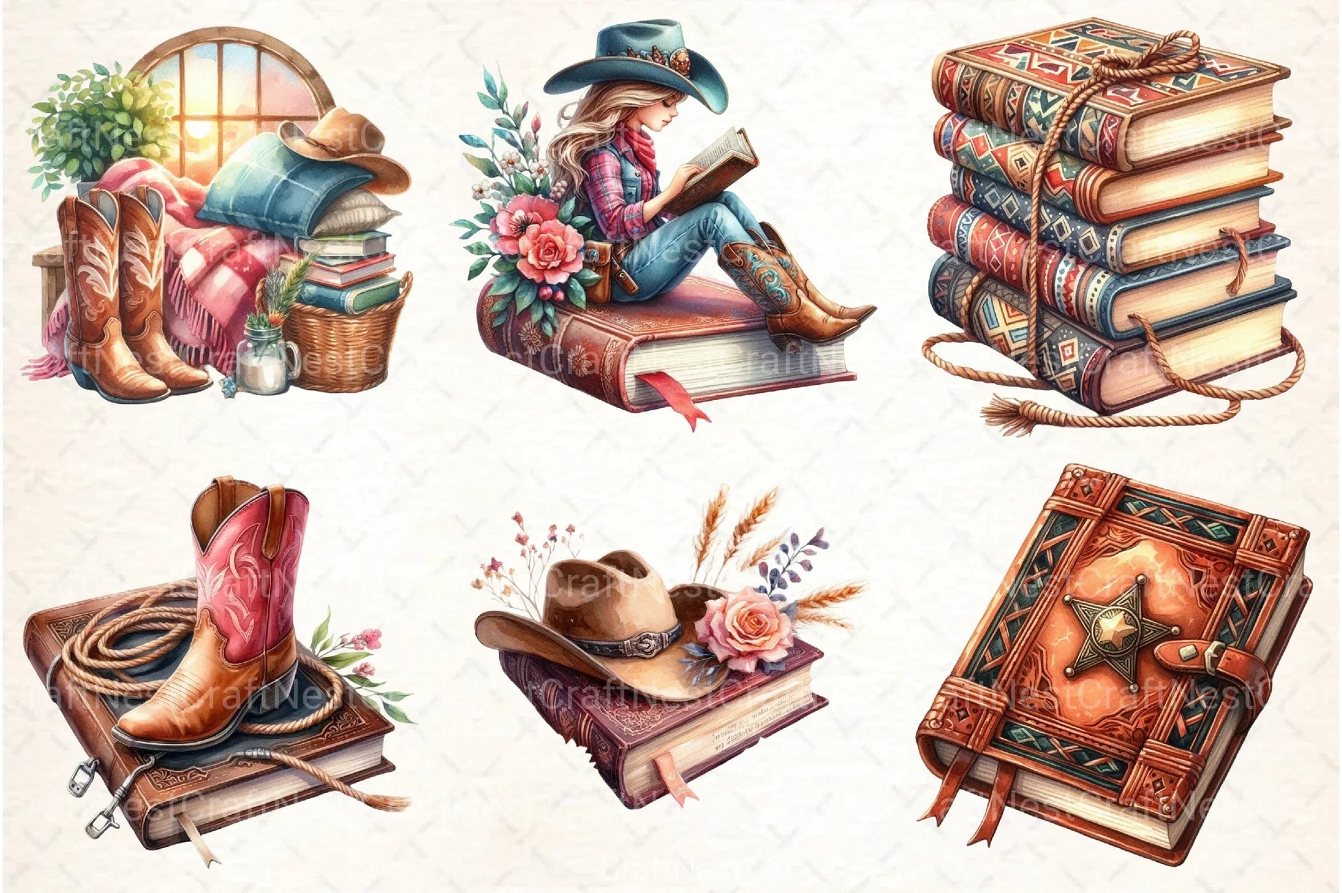 Western Cowgirl Book Clipart Bundle 2 - CraftNest - Digital Crafting and Art