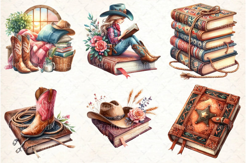 Western Cowgirl Book Clipart Bundle 2 - CraftNest - Digital Crafting and Art