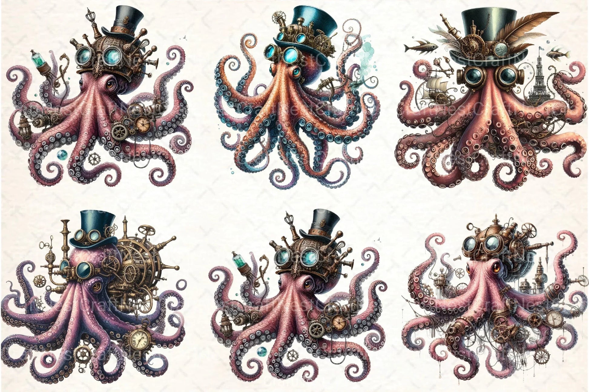 Steampunk Octopus Clipart Bundle - CraftNest - Digital Crafting and Art