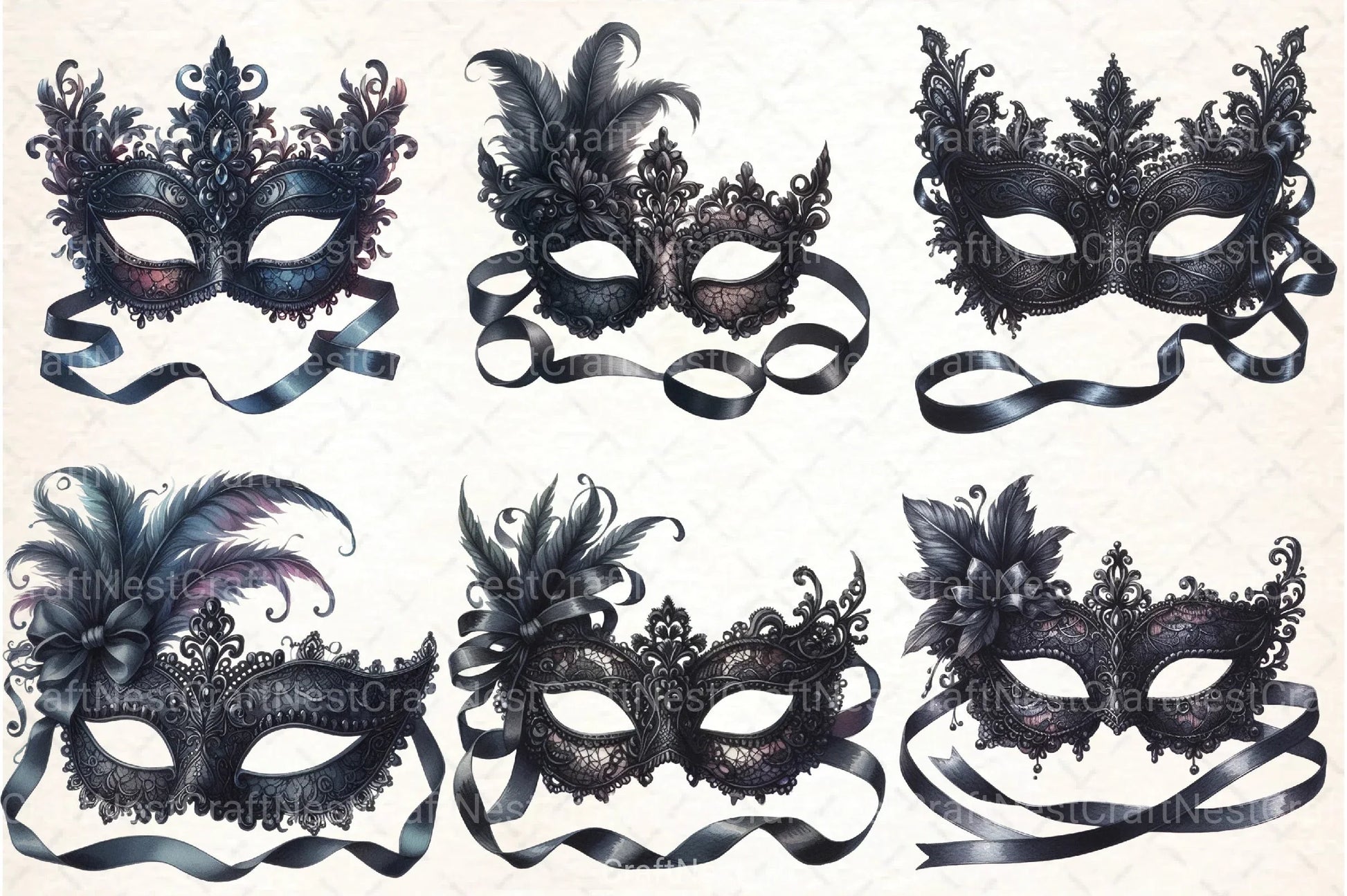Black Lace Masquerade Mask Clipart Bundle - CraftNest - Digital Crafting and Art
