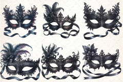 Black Lace Masquerade Mask Clipart Bundle - CraftNest - Digital Crafting and Art