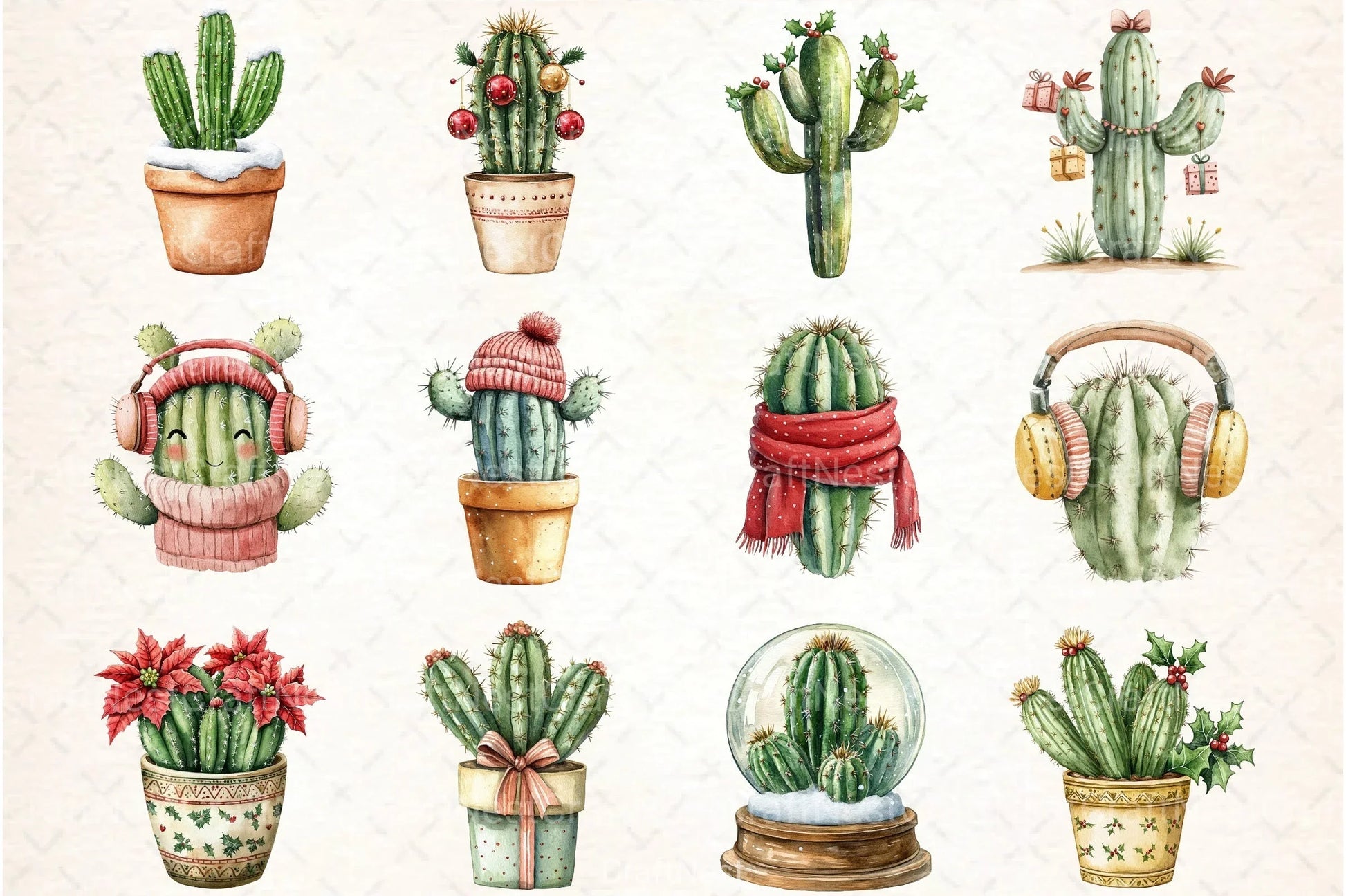 Christmas Cactus Clipart Bundle 145 - CraftNest - Digital Crafting and Art