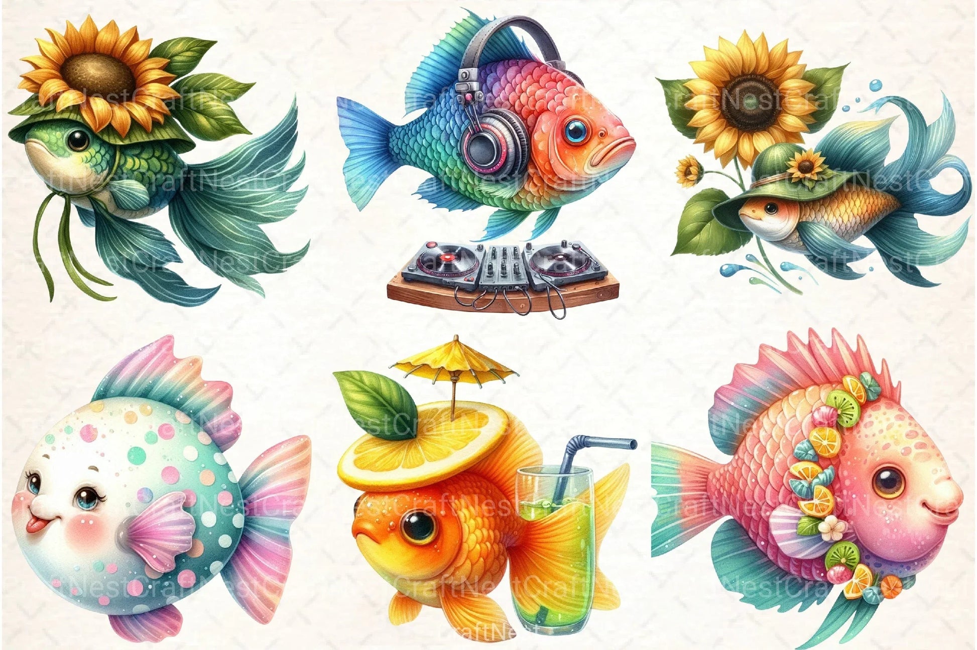 Whimsical Summer Fishes Clipart Bundle - CraftNest - Digital Crafting and Art