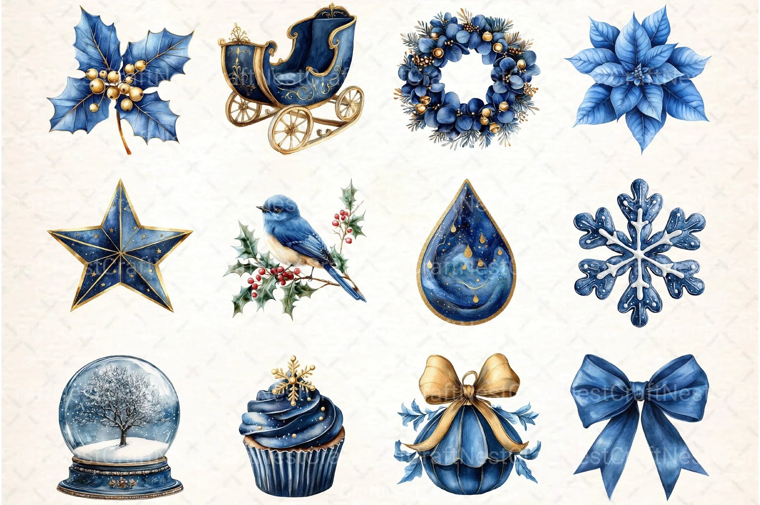 Blue Christmas Clipart Bundle 1 - CraftNest - Digital Crafting and Art