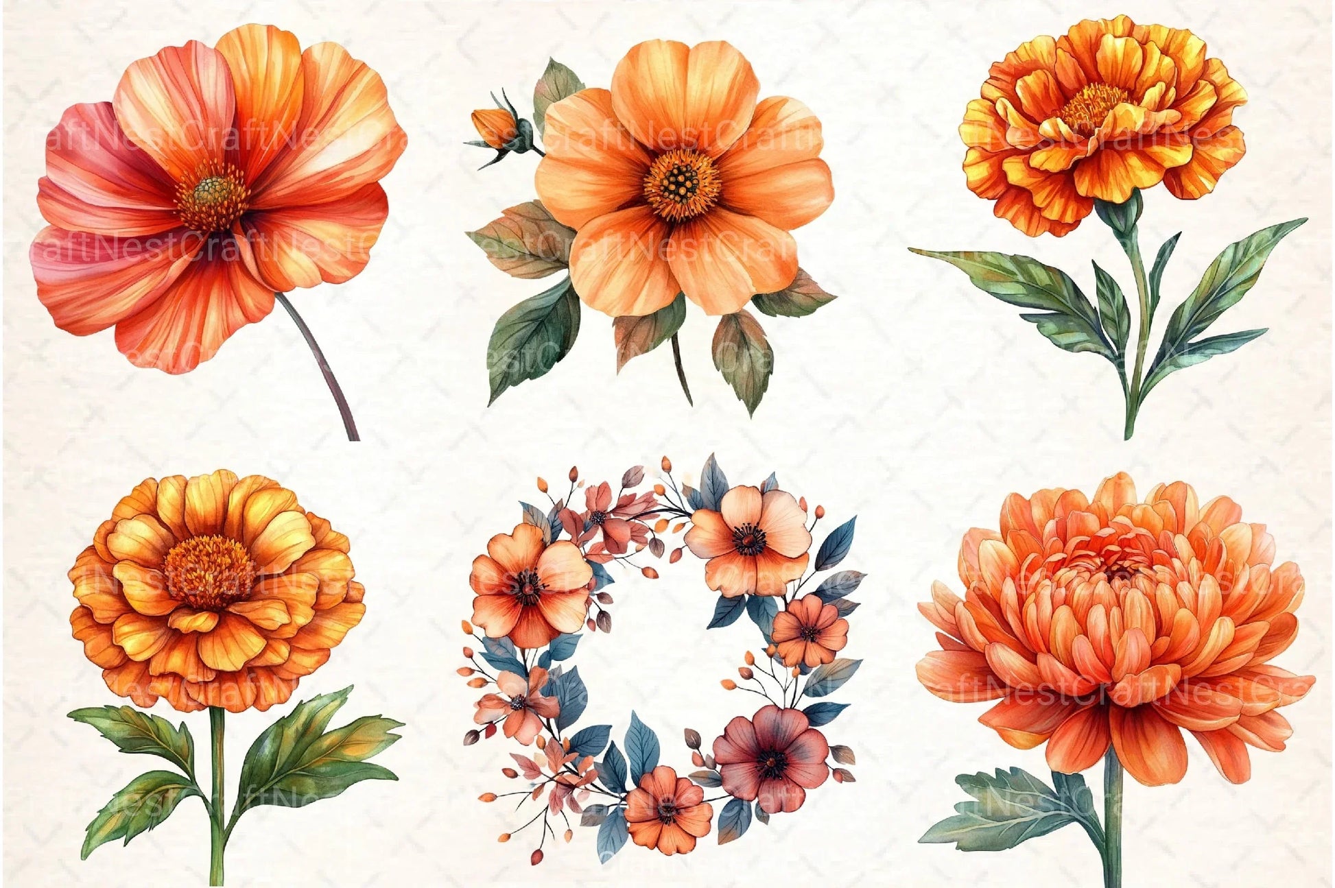 Sunset Fall Flowers Clipart Bundle - CraftNest - Digital Crafting and Art