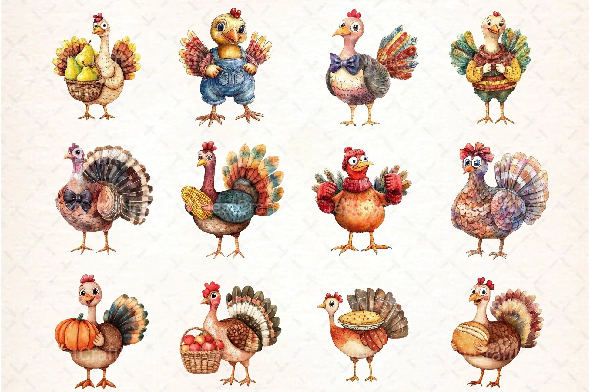 Thanksgiving Turkey Cartoon Clipart Bundle - CraftNest - Digital Crafting and Art