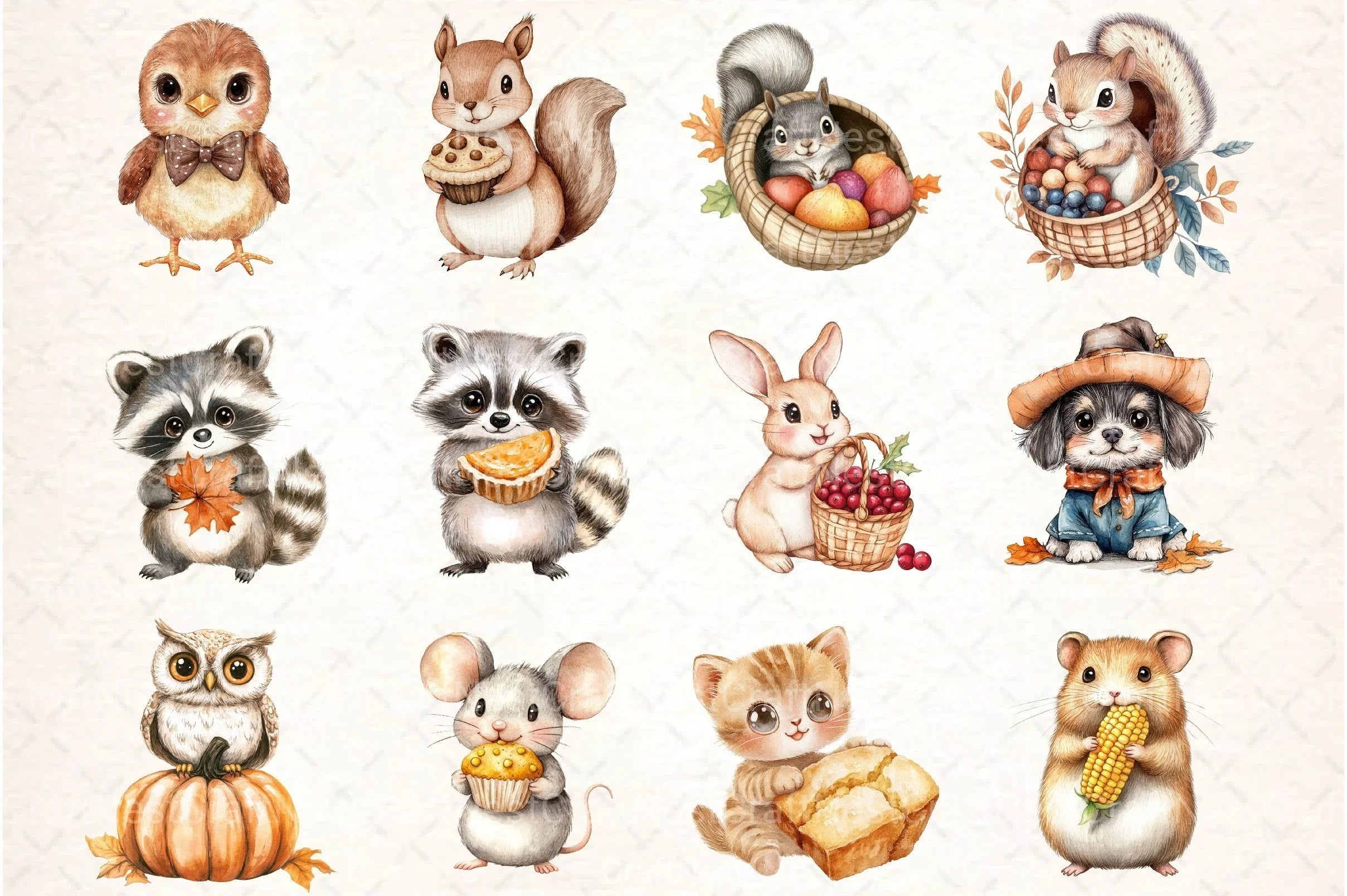 Cute Kawaii Thanksgiving Animals Clipart Bundle - CraftNest - Digital Crafting and Art