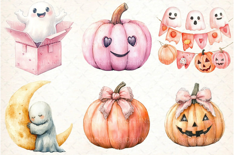Cute Pink Halloween Clipart Bundle 123 - CraftNest - Digital Crafting and Art