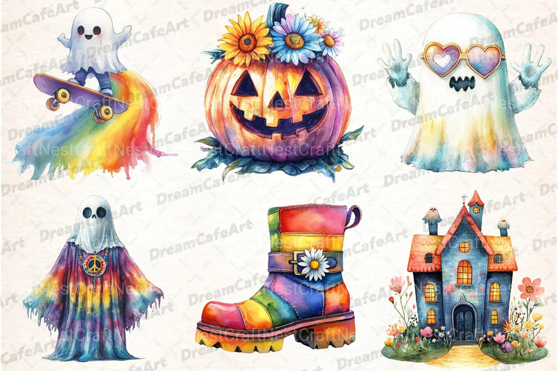 Groovy Retro Halloween Clipart Bundle - CraftNest - Digital Crafting and Art