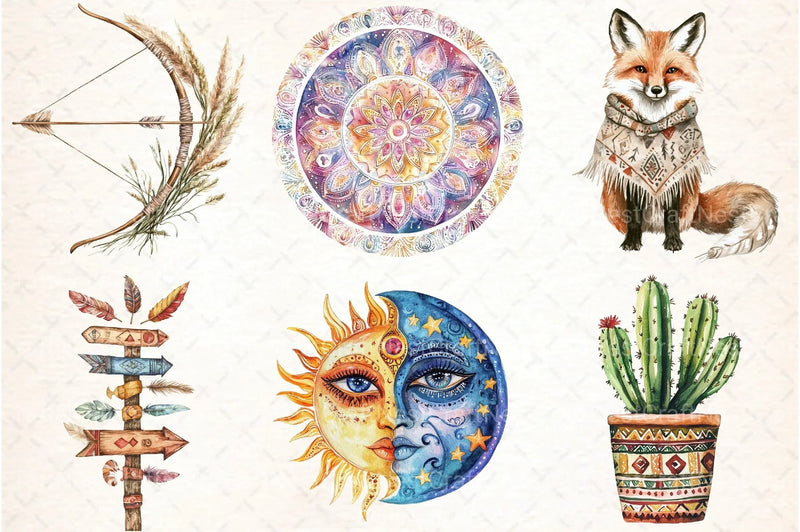 Boho Tribal Clipart Set Bundle - CraftNest - Digital Crafting and Art