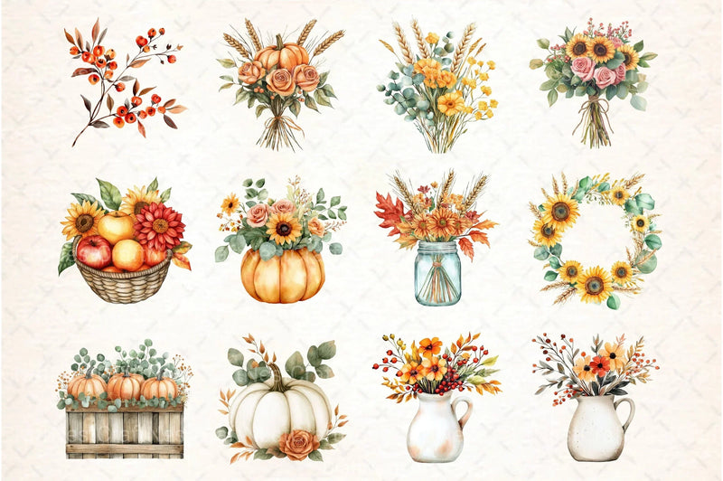 Happy Thanksgiving Floral Clipart Bundle - CraftNest - Digital Crafting and Art