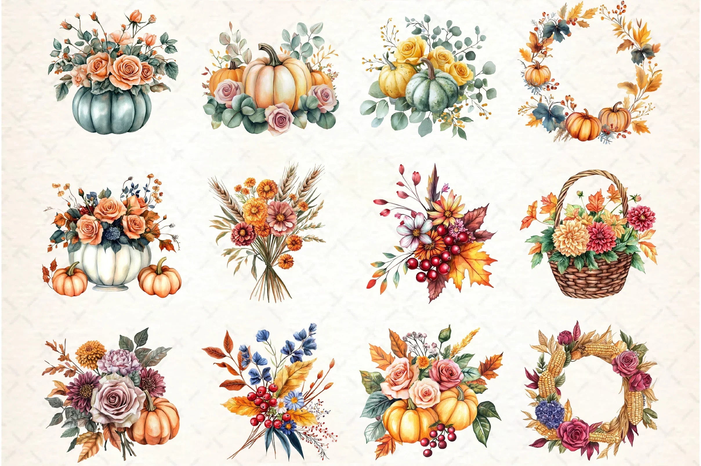 Thanksgiving Floral Arrangement Clipart Bundle - CraftNest - Digital Crafting and Art