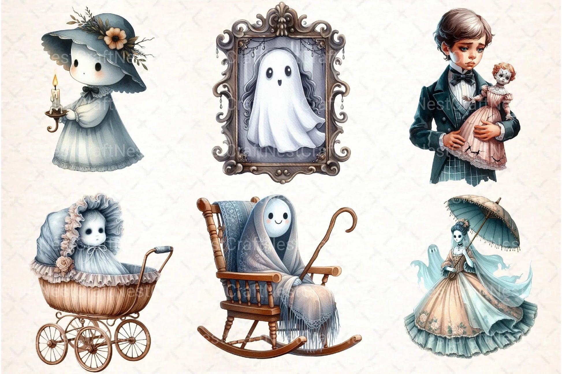 Halloween Antique Ghost Clipart Bundle - CraftNest - Digital Crafting and Art