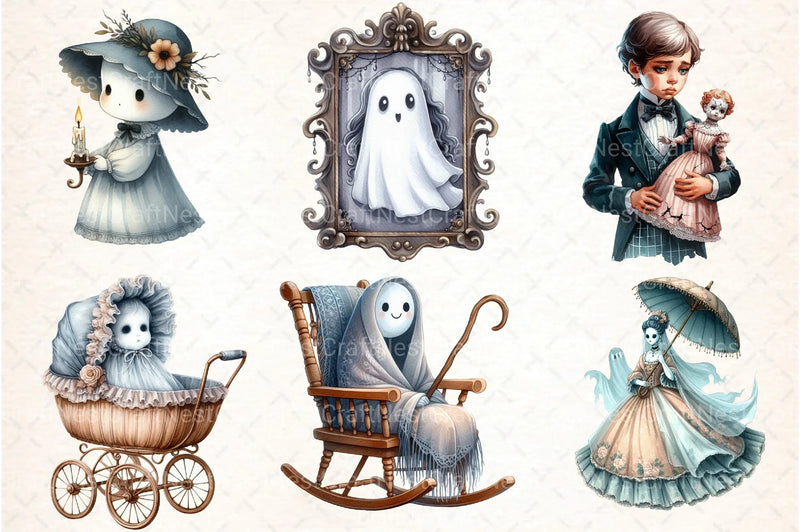 Halloween Antique Ghost Clipart Bundle - CraftNest - Digital Crafting and Art