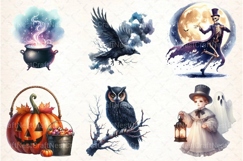 Vintage Halloween Night Clipart Bundle - CraftNest - Digital Crafting and Art