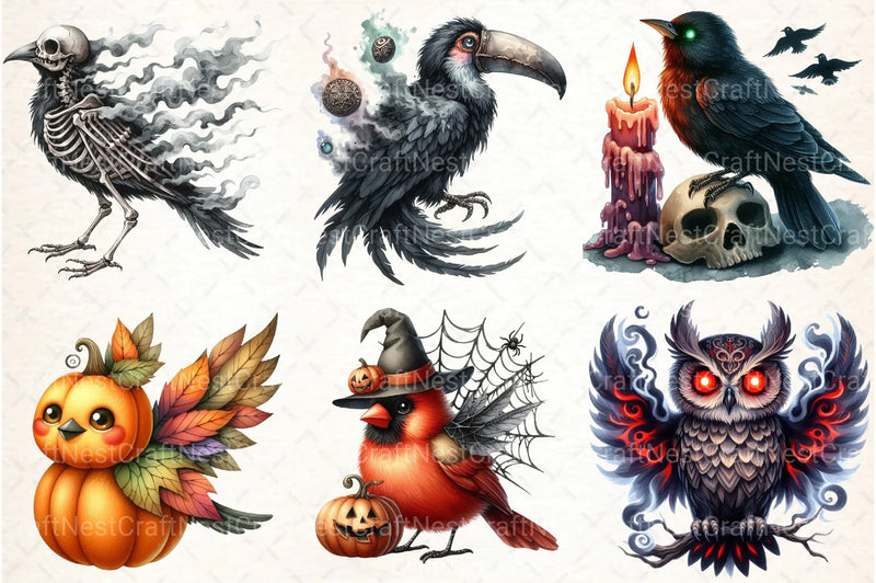 Spooky Halloween Quirky Birds Clipart Bundle - CraftNest - Digital Crafting and Art