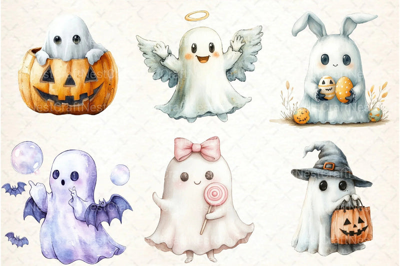 Cute Halloween Ghost Clipart Bundle 37 - CraftNest - Digital Crafting and Art