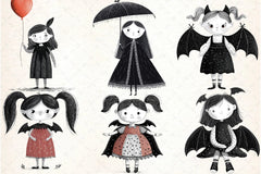 Whimsical Gothic Vampire Dolls Clipart Bundle - CraftNest - Digital Crafting and Art