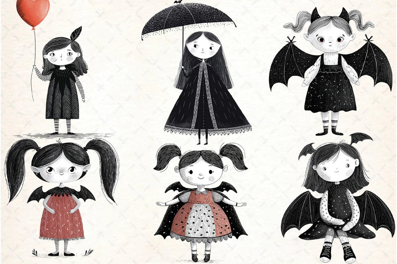 Whimsical Gothic Vampire Dolls Clipart Bundle - CraftNest - Digital Crafting and Art