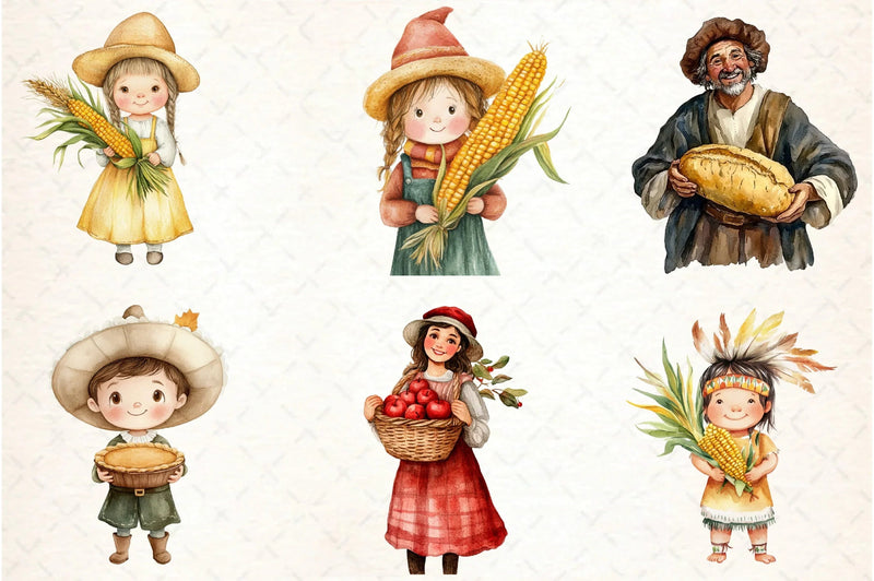 Pilgrim and Native American Characters Clipart Bundle - CraftNest - Digital Crafting and Art