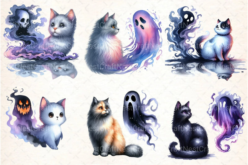 Halloween Cat & Ghost Clipart Bundle 78 - CraftNest - Digital Crafting and Art