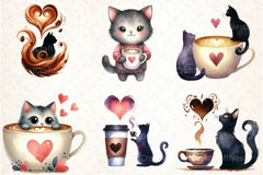 Cat Silhouette Coffee Clipart Bundle 33 - CraftNest - Digital Crafting and Art