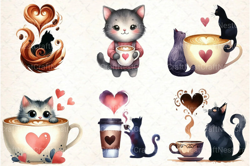 Cat Silhouette Coffee Clipart Bundle 33 - CraftNest - Digital Crafting and Art