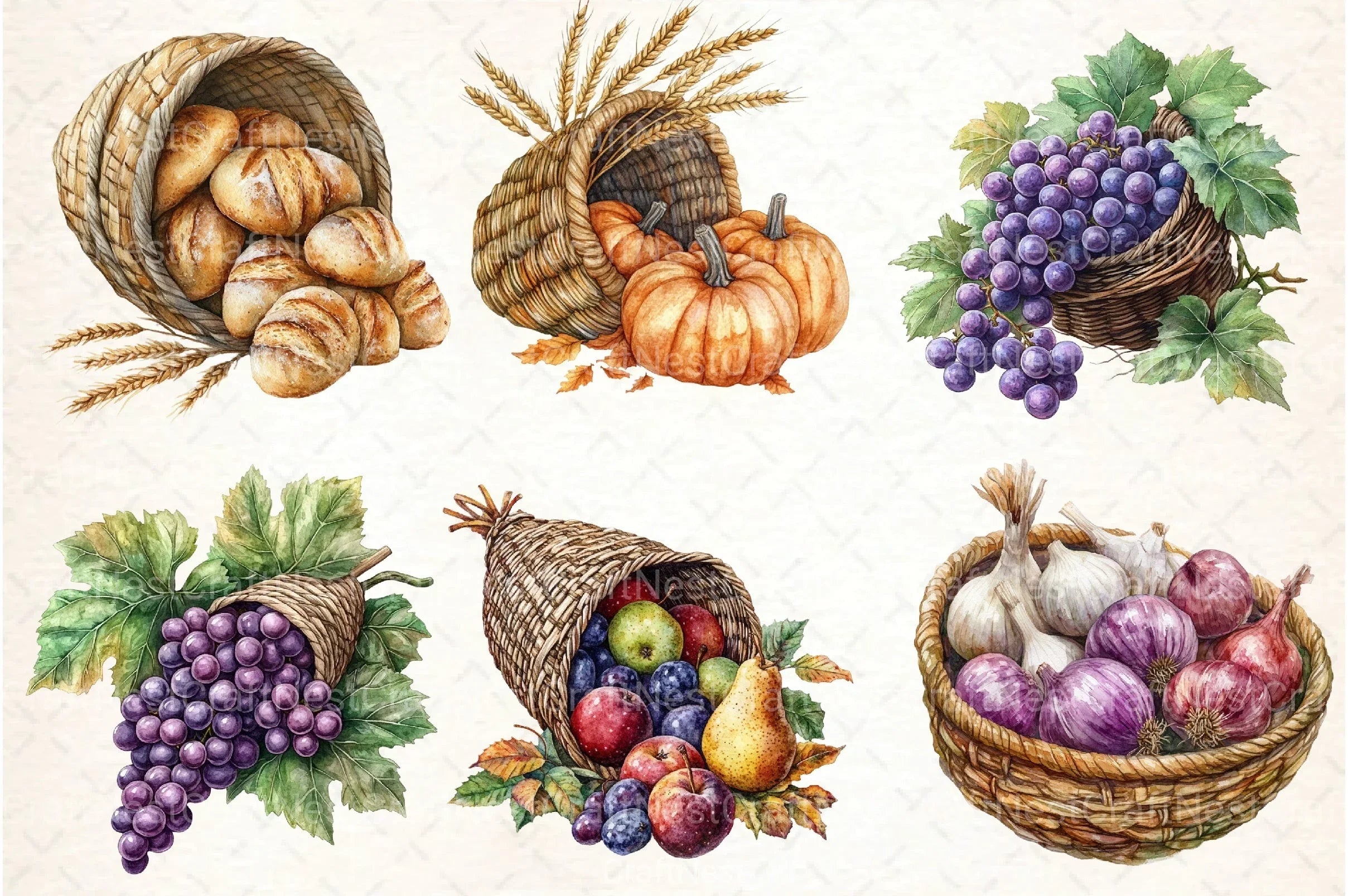 Cornucopia Harvest Thanksgiving Clipart Bundle - CraftNest - Digital Crafting and Art