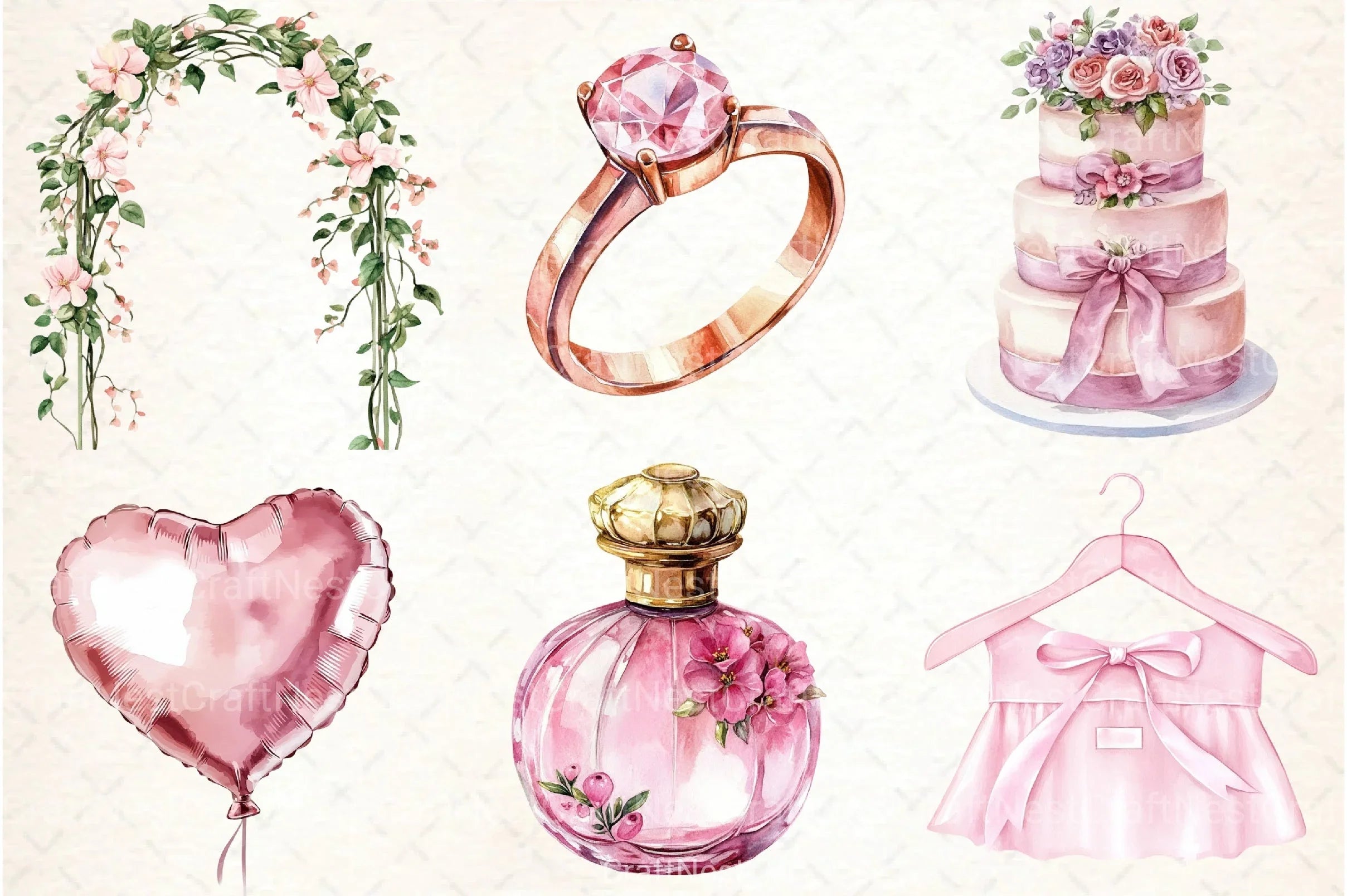 Pink Wedding Day Clipart Bundle - CraftNest - Digital Crafting and Art