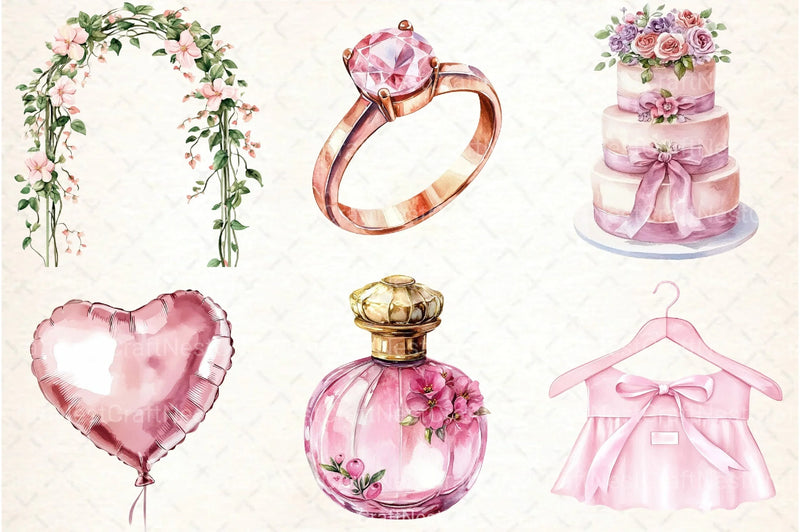 Pink Wedding Day Clipart Bundle - CraftNest - Digital Crafting and Art