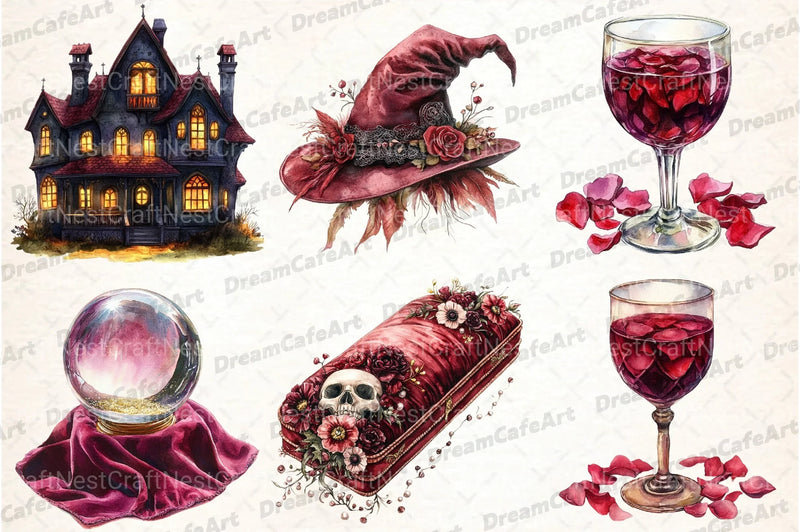 Burgundy Halloween Clipart Bundle 6 - CraftNest - Digital Crafting and Art