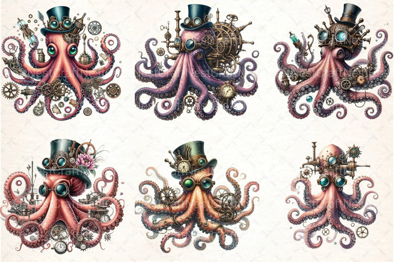 Steampunk Octopus Clipart Bundle - CraftNest - Digital Crafting and Art