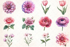 Dusty Pink Flowers Clipart Bundle 1 - CraftNest - Digital Crafting and Art