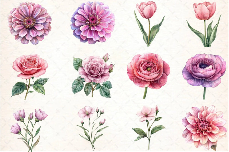 Dusty Pink Flowers Clipart Bundle 1 - CraftNest - Digital Crafting and Art
